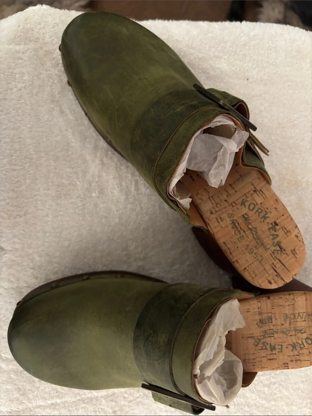 Kork-Ease Men’s Olive Green Leather Slip-On Clogs with Buckle